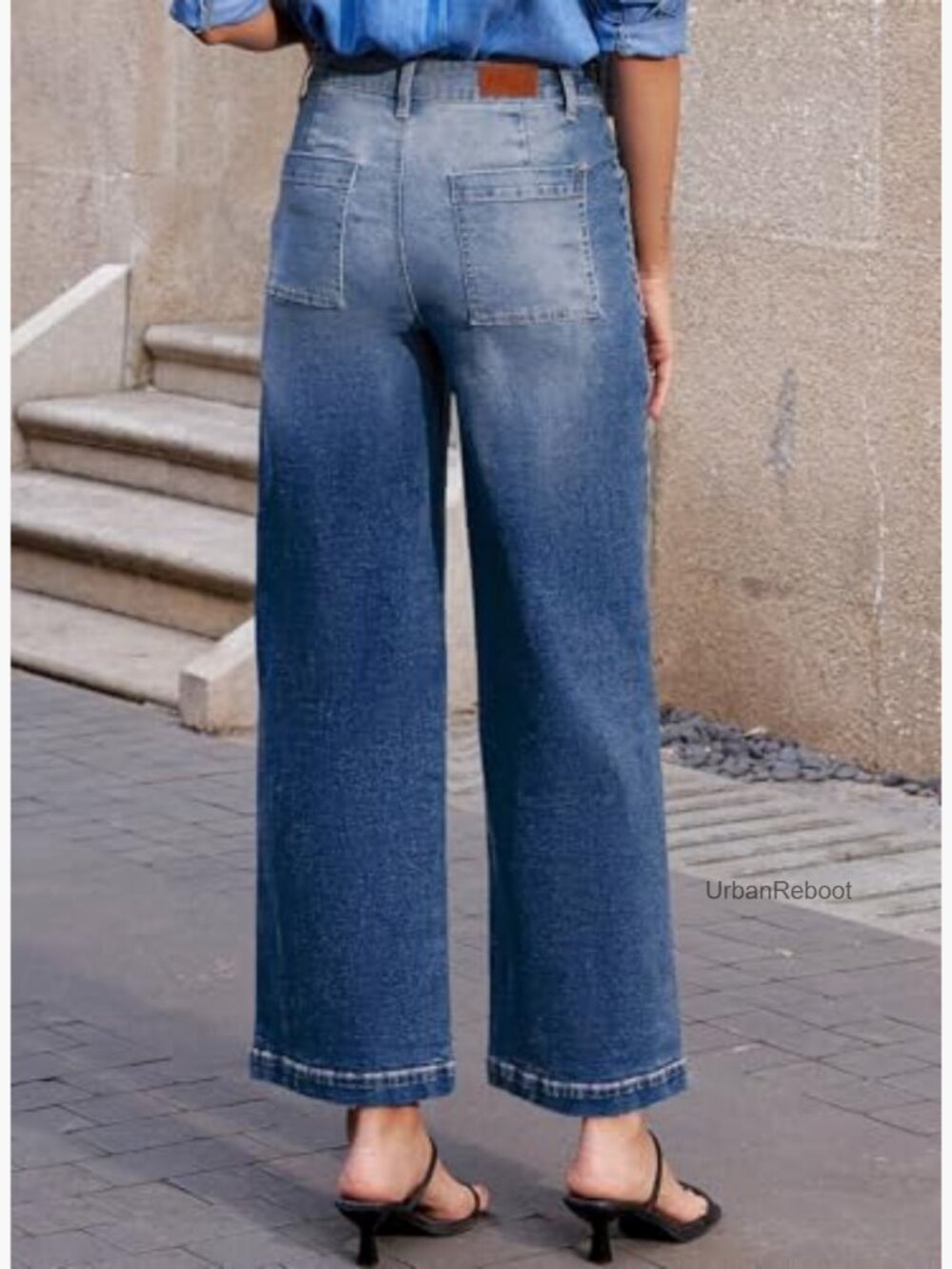 High Waisted Wide Leg Stretchy Jeans Straight Leg Ankle Denim Pants - Picture 2 of 7